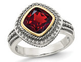 Natural 8mm Garnet Ring in Sterling Silver with 14K Gold Accents